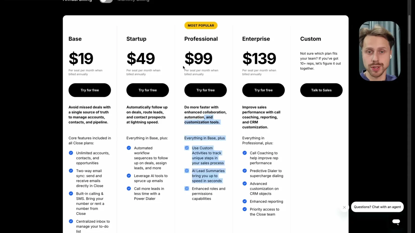Close CRM Preispläne von Base bis Enterprise
