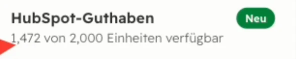 HubSpot Demoaccount mit 1.472 verfügbaren von insgesamt 2.000 Credits