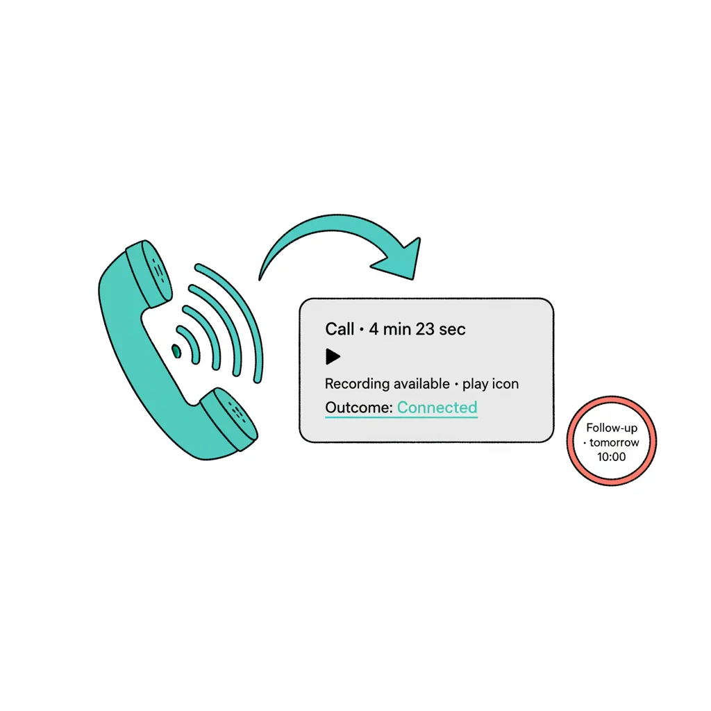 Call-Flow Aircall zu HubSpot: Anruf, Aufnahme, Outcome und Folgeaufgabe automatisch im Kontakt