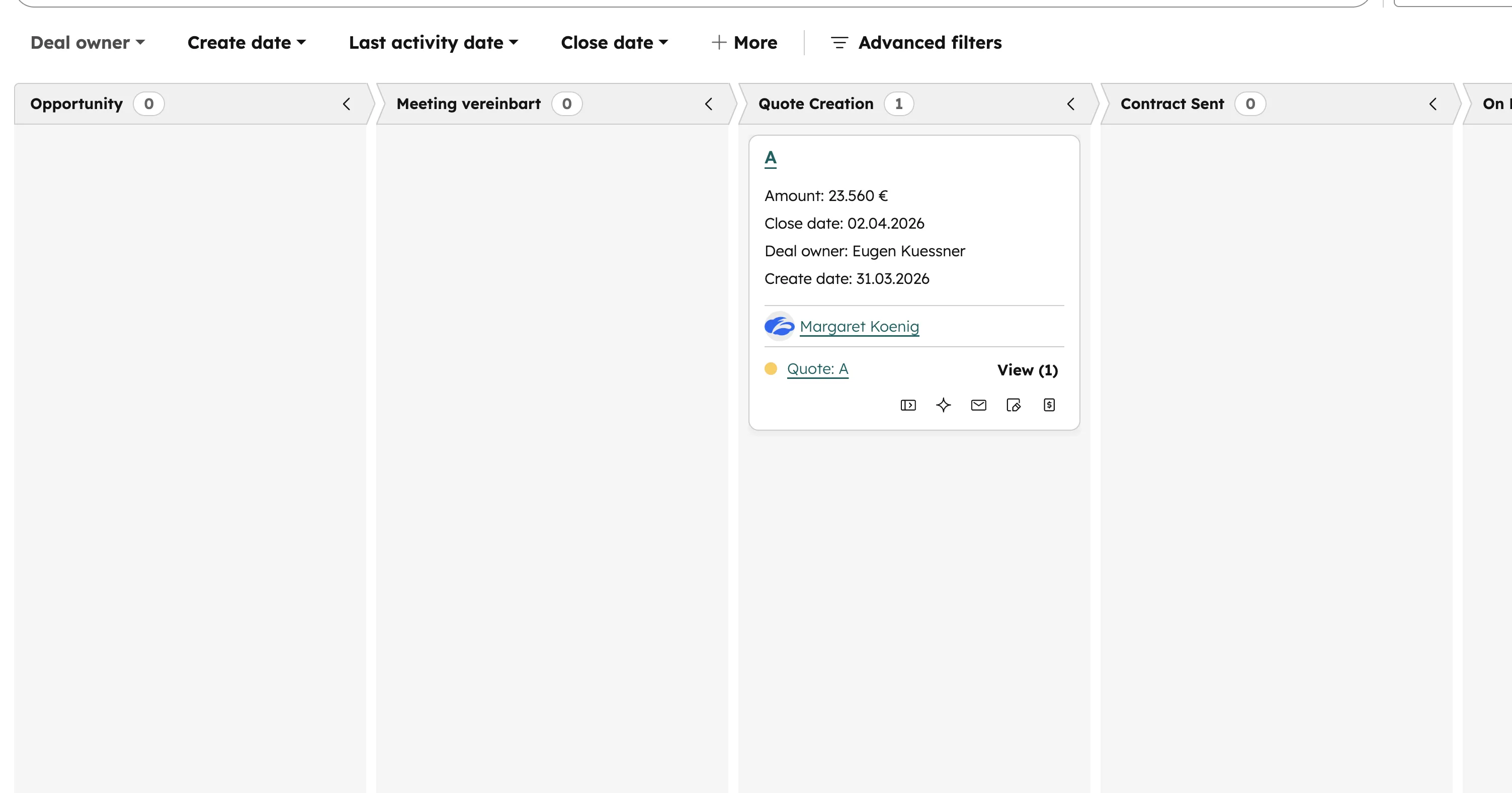 HubSpot Deal Pipeline Board View mit Kanban-Karten