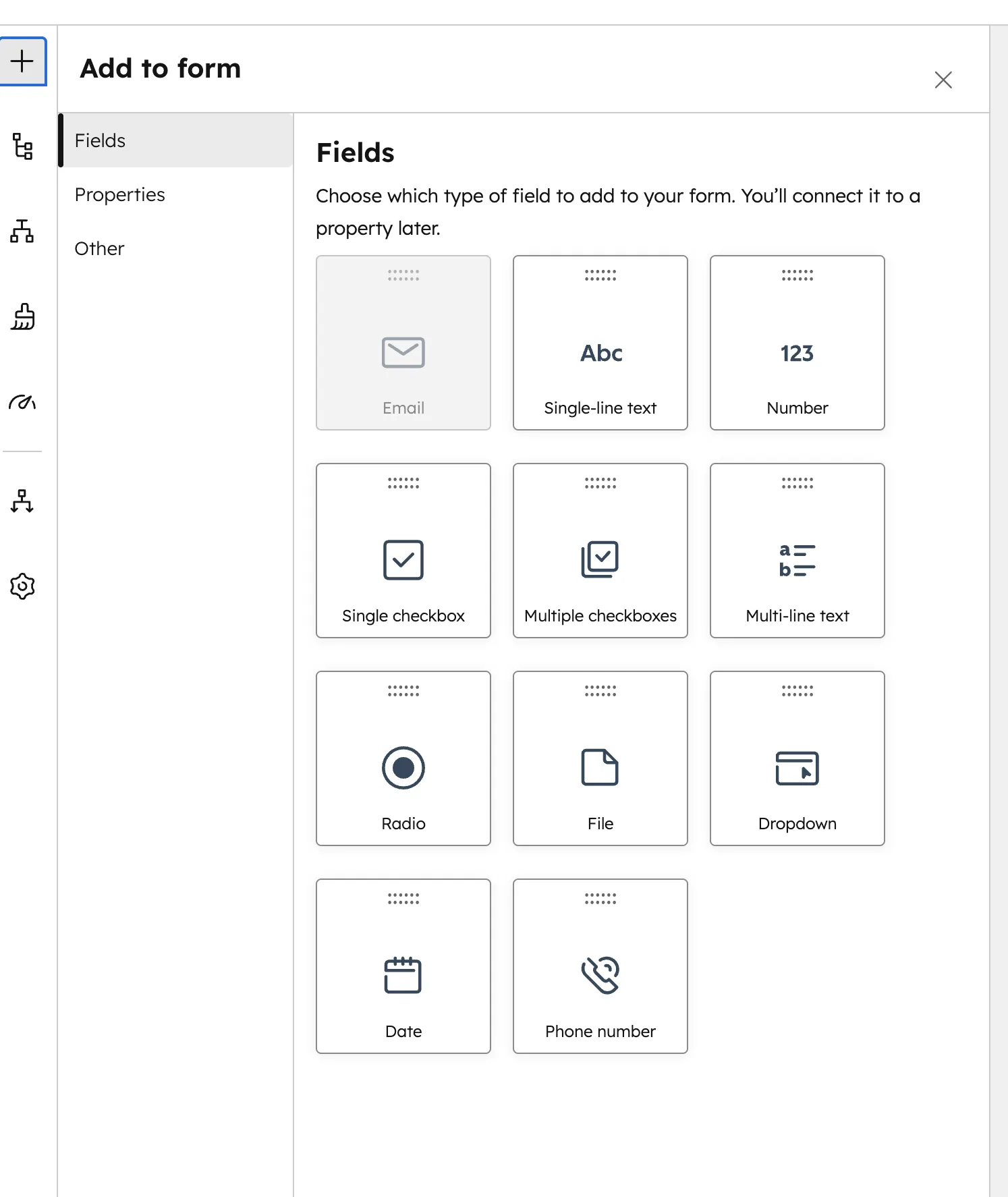 Verfuegbare Feldtypen im HubSpot Formular-Editor