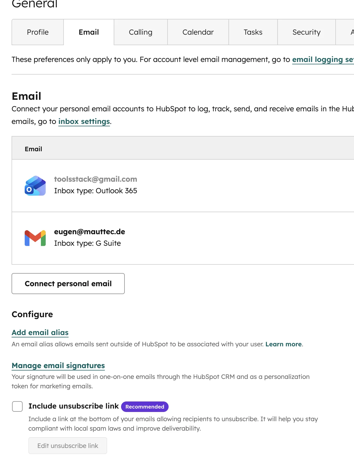HubSpot E-Mail-Einstellungen: Konten verbinden und Tracking konfigurieren