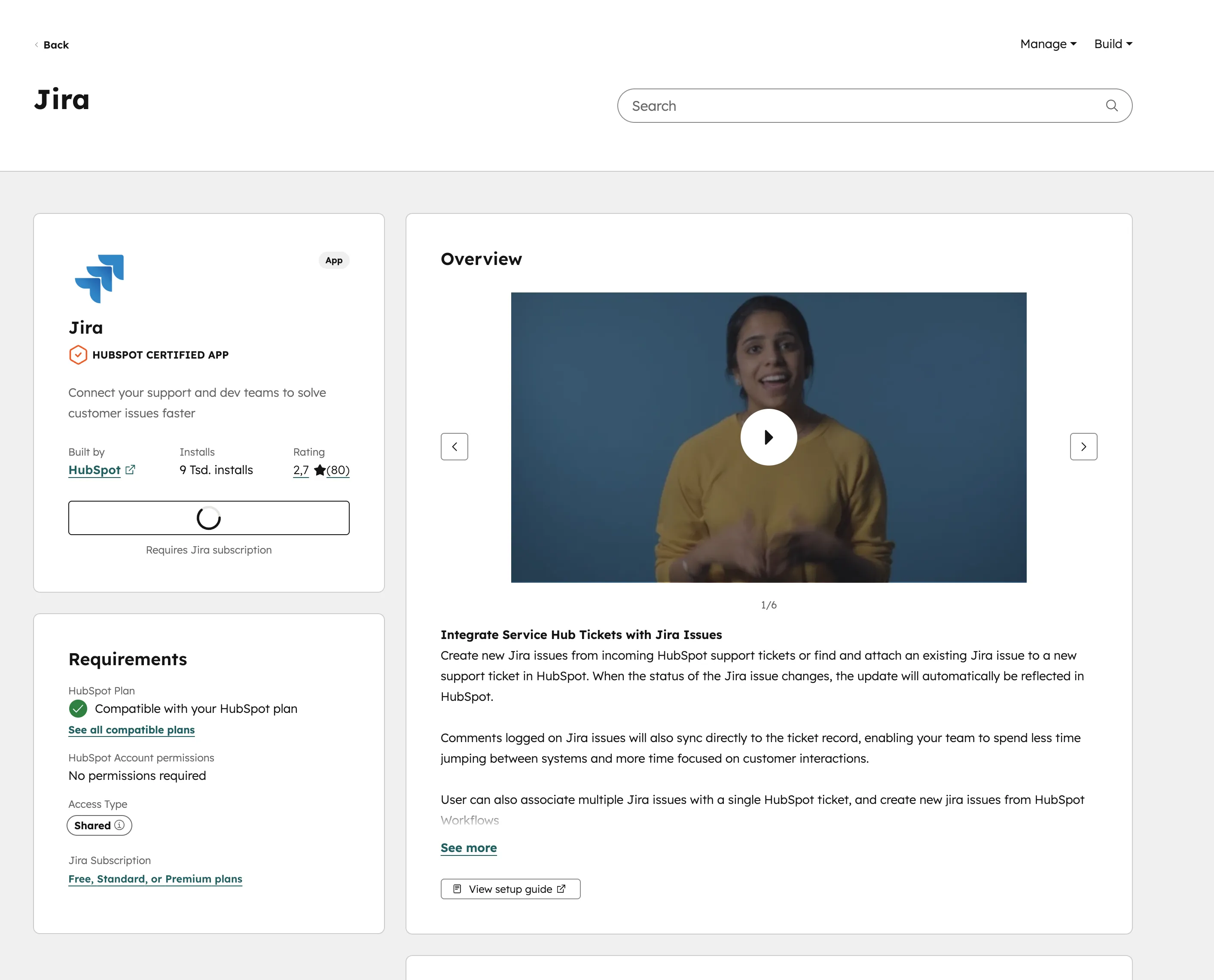 HubSpot Jira Integration im Marketplace -- Tickets zwischen beiden Systemen synchronisieren