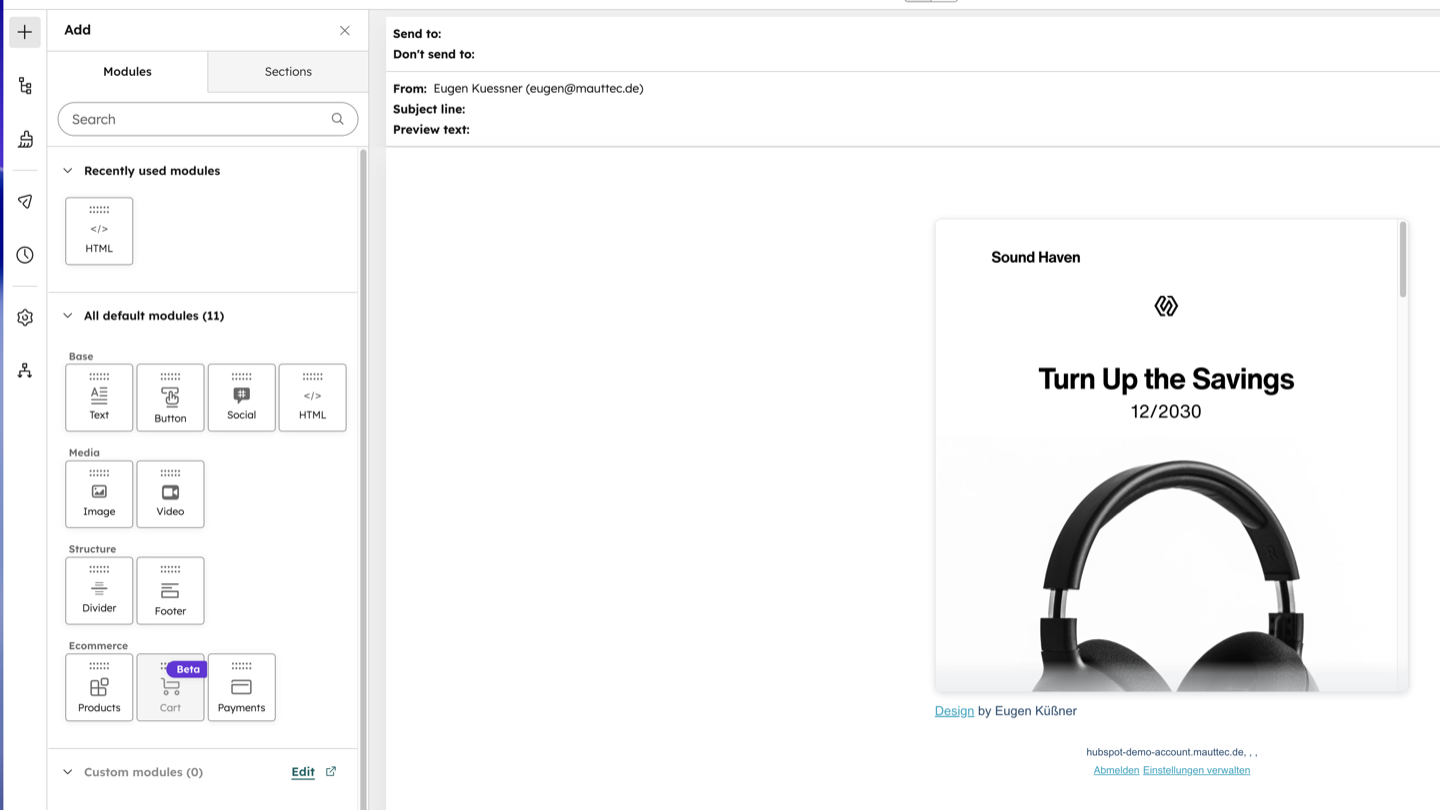 HubSpot E-Mail Marketing Editor — Newsletter erstellen mit Drag-and-Drop