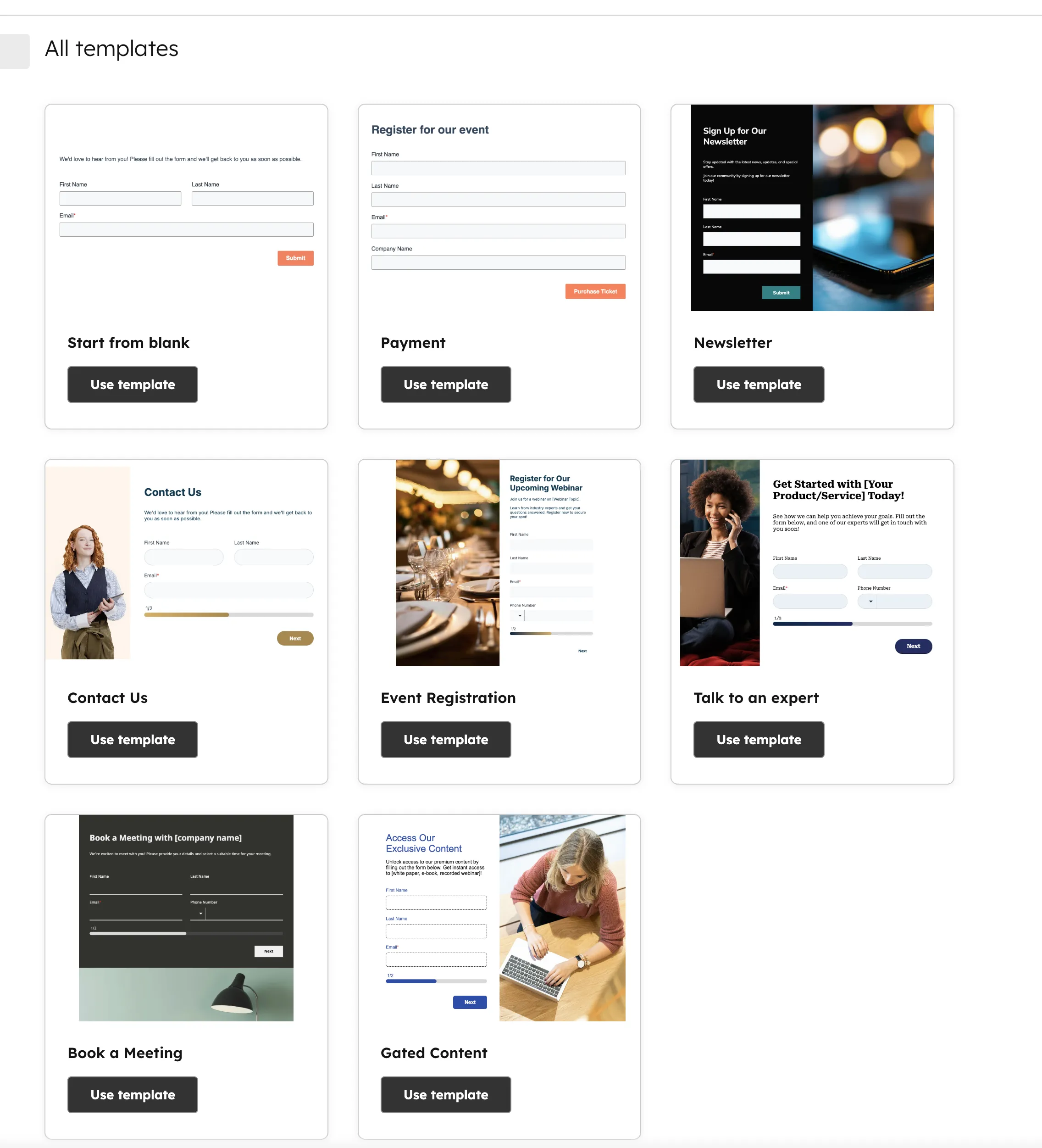 HubSpot Newsletter-Template Auswahl mit verschiedenen vorgefertigten Email-Vorlagen