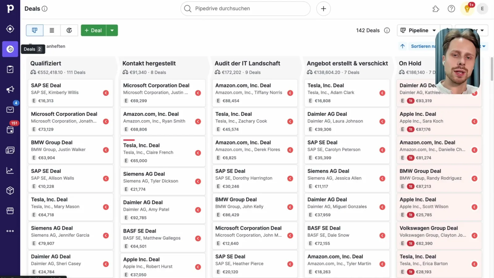 Pipedrive Sales Pipeline mit Deals in fünf Phasen