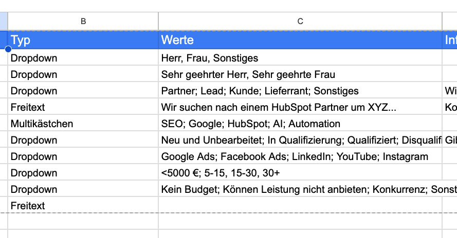 Eigenschaftsvorlagen für HubSpot Properties im richtigen Format